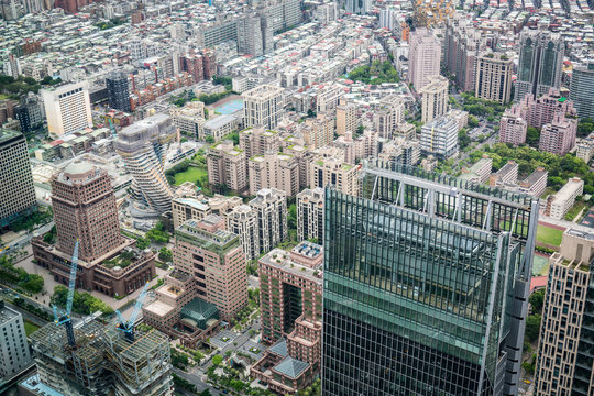 Aerial View Of Taipei City From A Skyscrapper