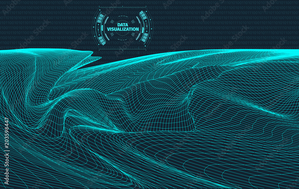 Poster data visualization background . futuristic design hud element . binary code , coding and programming