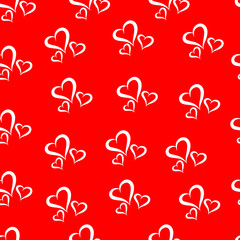 Simple vector seamless pattern. White hearts on a red background. 