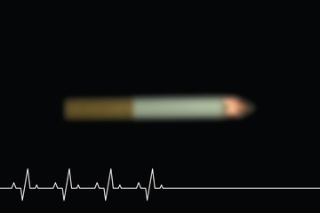 Anti smoking concept with copy space for your text or image on black background with a blurred cigarette.  Smoking kills. Heartbeat symbol for smokers. Layered and editable design.