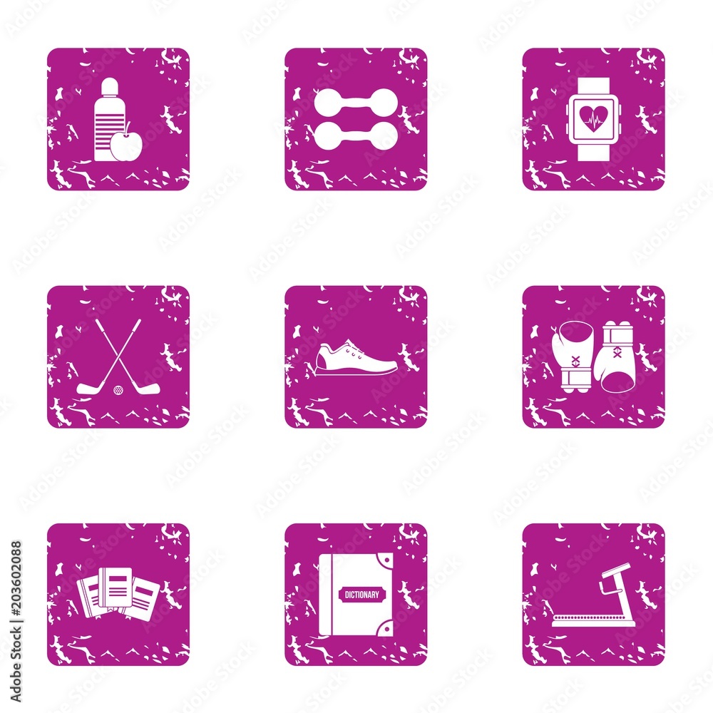 Poster development of the body icons set. grunge set of 9 development of the body vector icons for web isol