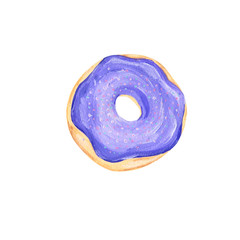 Вoughnut Cake watercolor donut sugar glaze food gouache clip art drawing illustration coffe deseret geometric pink pastry tasty pie on white background