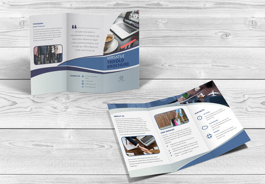 Trifold Brochure Layout with Wavy Elements