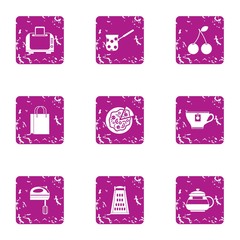 Hearty breakfast icons set. Grunge set of 9 hearty breakfast vector icons for web isolated on white background