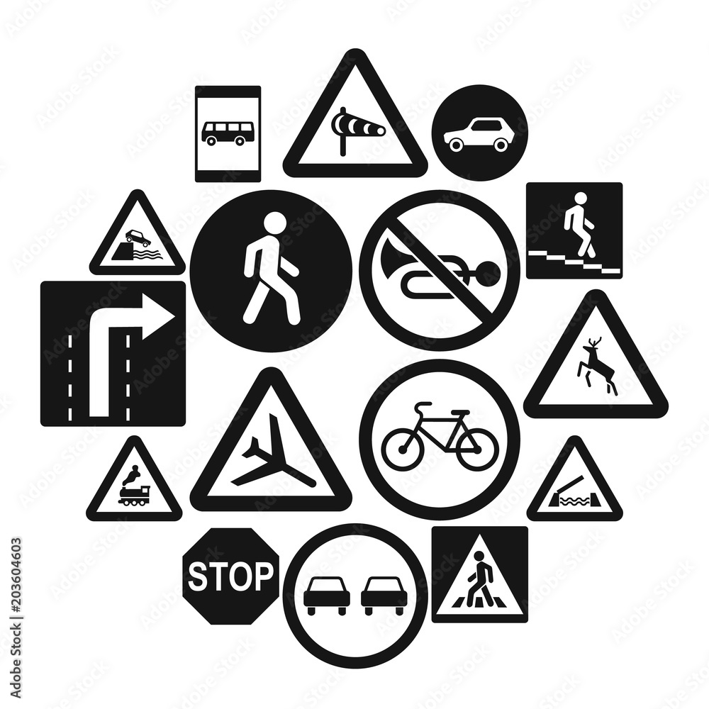 Poster road sign set icons in simple style for any design