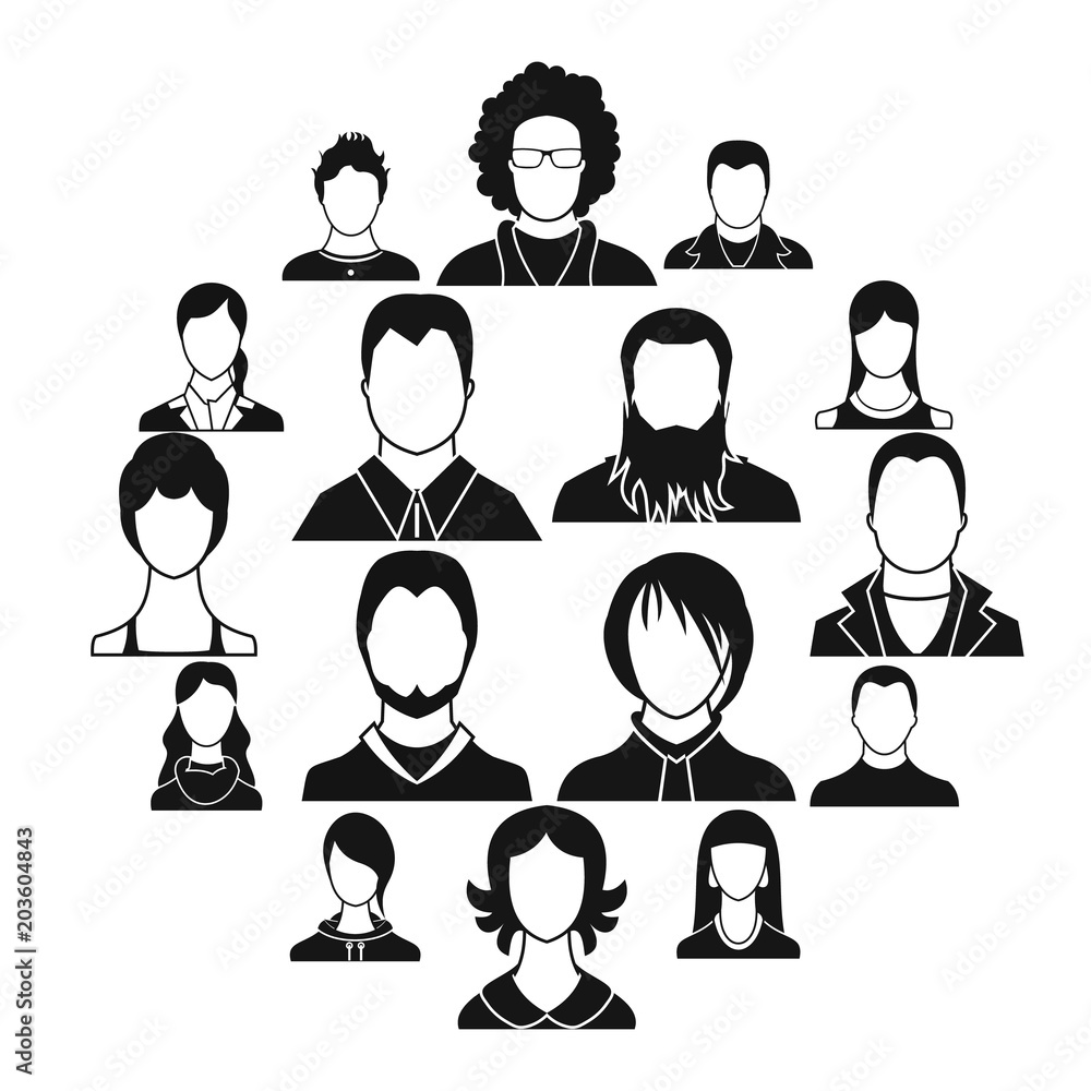 Poster avatars set icons in simple style for any design