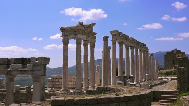 Pergamon, Trajan temple, ruins of ancient acropolis, Turkey, Bergama, Full HD video, 1080p