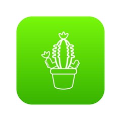 Pot cactus icon green vector isolated on white background