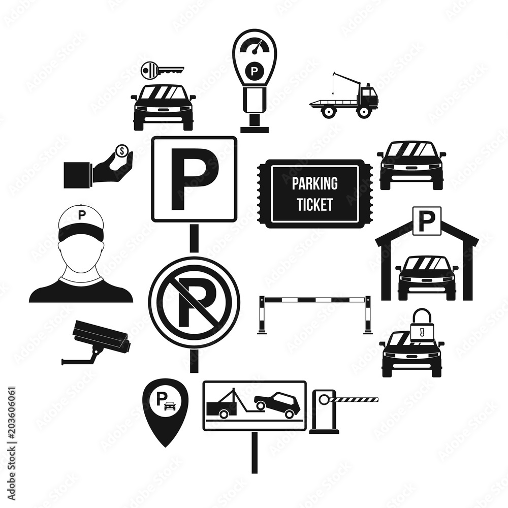 Poster parking set icons in simple style for any design