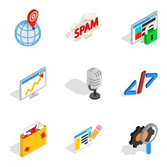 Online contemporary icons set. Isometric set of 9 online contemporary vector icons for web isolated on white background