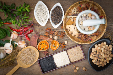 Thai herb,herb ingredient ,top view