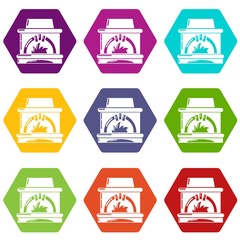 Blast furnace icons 9 set coloful isolated on white for web