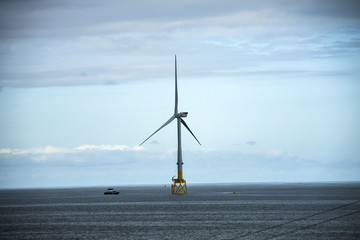 Wind turbines at North Sea. Balmedie, Aberdeenshire, Scotland, UK. April 28 th 2018.