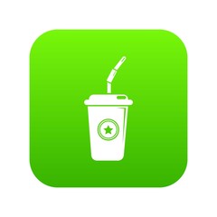 Plastic glass juice icon green vector isolated on white background