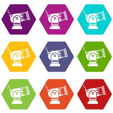 Cannon icons 9 set coloful isolated on white for web