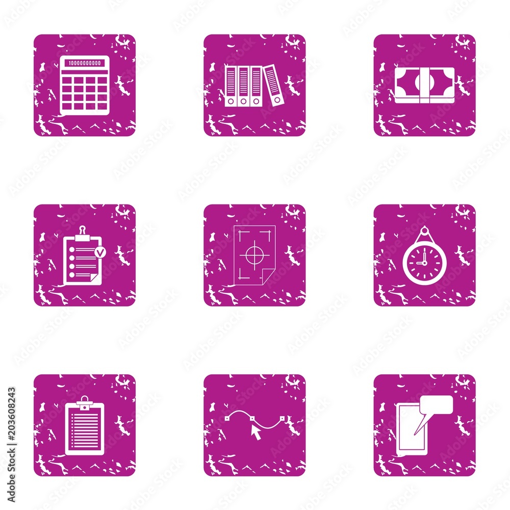 Poster organize document icons set. grunge set of 9 organize document vector icons for web isolated on whit