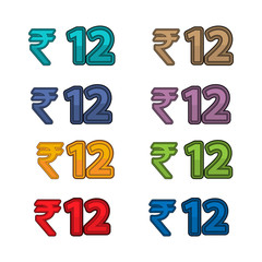 Illustration Vector of price 12 rupee, India currency