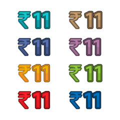 Illustration Vector of price 11 rupee, India currency