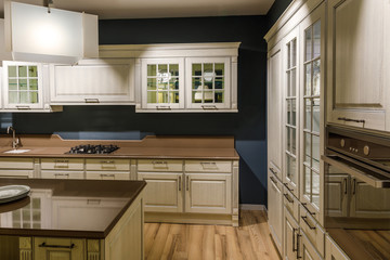 Stylish kitchen with elegant wooden counter