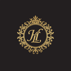 Fototapeta na wymiar Initial letter HL, overlapping monogram logo, decorative ornament badge, elegant luxury golden color