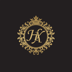 Fototapeta na wymiar Initial letter HX, overlapping monogram logo, decorative ornament badge, elegant luxury golden color