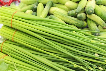 Onion flower stem for cooking in market