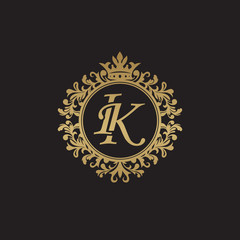 Fototapeta premium Initial letter IK, overlapping monogram logo, decorative ornament badge, elegant luxury golden color