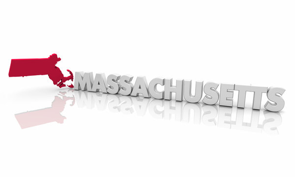 Massachusetts MA Red State Map Word 3d Illustration