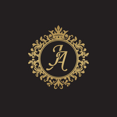 Fototapeta na wymiar Initial letter JA, overlapping monogram logo, decorative ornament badge, elegant luxury golden color