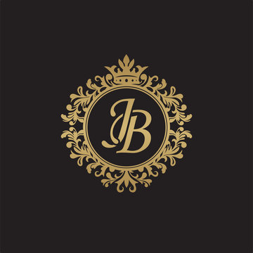 Initial letter JB, overlapping monogram logo, decorative ornament badge, elegant luxury golden color