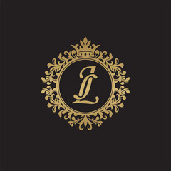 Initial letter JL, overlapping monogram logo, decorative ornament badge, elegant luxury golden color