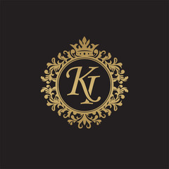 Fototapeta na wymiar Initial letter KI, overlapping monogram logo, decorative ornament badge, elegant luxury golden color