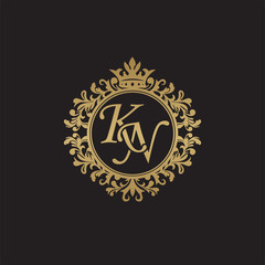 Fototapeta na wymiar Initial letter KN, overlapping monogram logo, decorative ornament badge, elegant luxury golden color