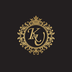 Fototapeta na wymiar Initial letter KU, overlapping monogram logo, decorative ornament badge, elegant luxury golden color
