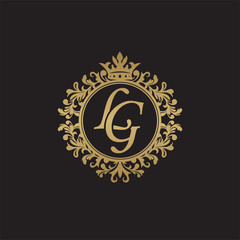 Initial letter LG, overlapping monogram logo, decorative ornament badge, elegant luxury golden color