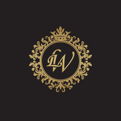 Initial letter LW, overlapping monogram logo, decorative ornament badge, elegant luxury golden color