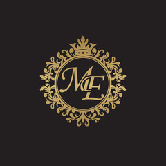 Fototapeta na wymiar Initial letter ME, overlapping monogram logo, decorative ornament badge, elegant luxury golden color