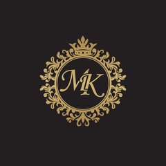 Fototapeta na wymiar Initial letter MK, overlapping monogram logo, decorative ornament badge, elegant luxury golden color