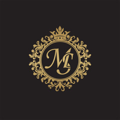 Fototapeta premium Initial letter MS, overlapping monogram logo, decorative ornament badge, elegant luxury golden color