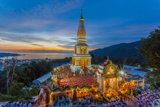 beautiful Phra That Phanom pagoda in Doi Thepnimith temple on Patong hilltop. on Doi Thepnimit temple is the highest hill you can see Patong panorama view