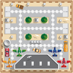 Airport. Board game. Vector illustration. View from above.