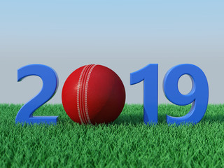     New Year 2019 with Cricket Ball - 3D Rendered Image 