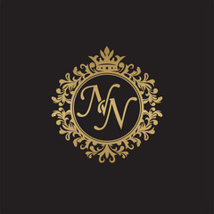 Fototapeta na wymiar Initial letter NN, overlapping monogram logo, decorative ornament badge, elegant luxury golden color