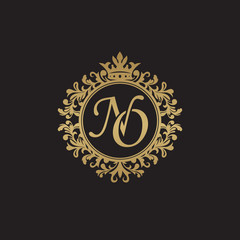 Initial letter NO, overlapping monogram logo, decorative ornament badge, elegant luxury golden color