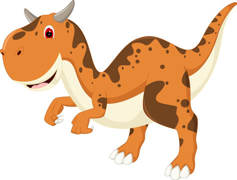 cute t-rex cartoon standing with smile and waving