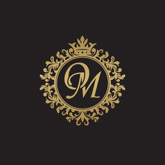 Fototapeta na wymiar Initial letter OM, overlapping monogram logo, decorative ornament badge, elegant luxury golden color