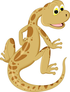 funny gecko cartoon posing with smile and waving