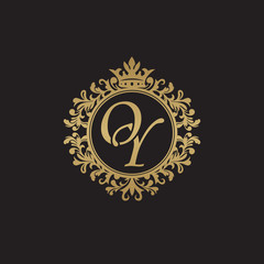 Initial letter OY, overlapping monogram logo, decorative ornament badge, elegant luxury golden color