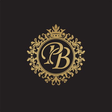 Initial letter PB, overlapping monogram logo, decorative ornament badge, elegant luxury golden color