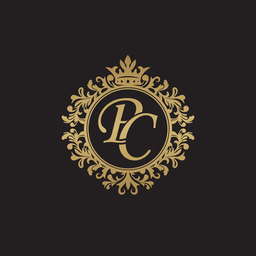 Initial letter PC, overlapping monogram logo, decorative ornament badge, elegant luxury golden color